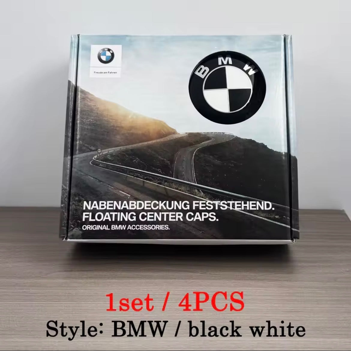 Floating Wheel Center Caps- 4 PSC (56mm/68mm) BMW BLACK WHITE