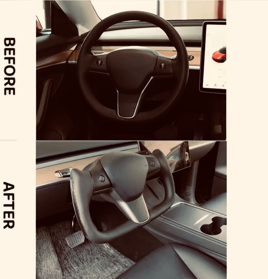 Custom WHITE TESLA Steering Wheel Carbon & NAPPA Leather & Heating