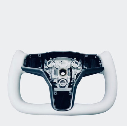 Custom WHITE TESLA Steering Wheel Carbon & NAPPA Leather & Heating NEW MODEL Y