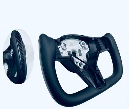 Custom BLACK TESLA Steering Wheel Carbon & NAPPA Leather & Heating