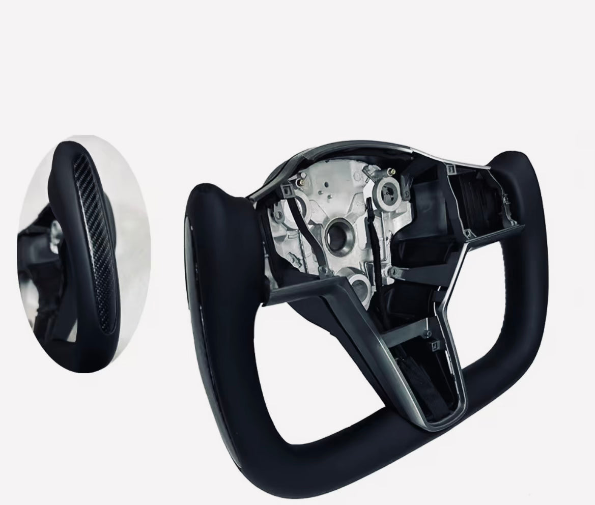 Custom BLACK TESLA Steering Wheel Carbon & NAPPA Leather & Heating NEW MODEL Y
