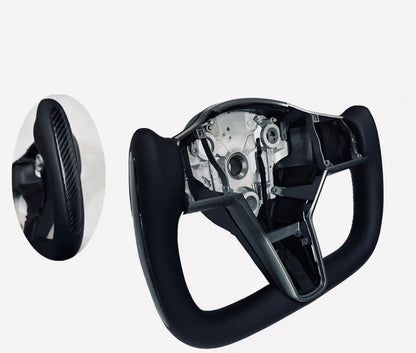 Custom BLACK TESLA Steering Wheel Carbon & NAPPA Leather & Heating NEW MODEL Y