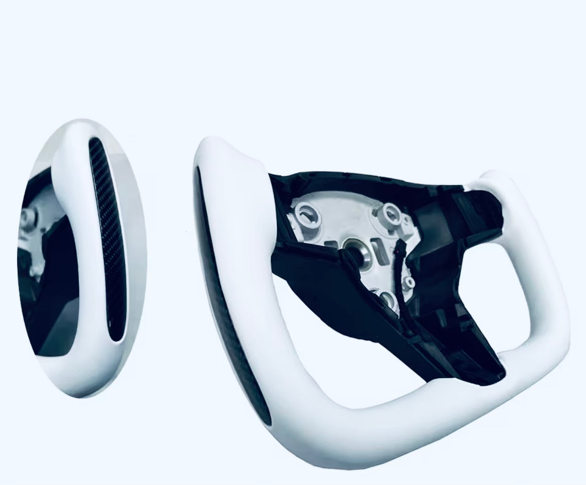 Custom WHITE TESLA Steering Wheel Carbon & NAPPA Leather & Heating