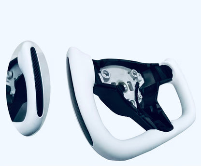 Custom WHITE TESLA Steering Wheel Carbon & NAPPA Leather & Heating