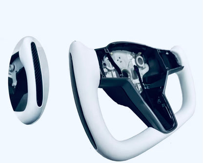 Custom WHITE TESLA Steering Wheel Carbon & NAPPA Leather & Heating NEW MODEL Y